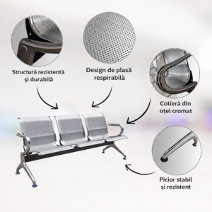 Bancuta-asteptare-cu-3-locuri-Metalica-DH-503-Brate-cromate-Sezut-tip-scoica