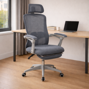 Scaun-Birou-din-Mesh-Gri-cu-suport-lombar-DHO-430-Suport-picioare-si-Role-gumate