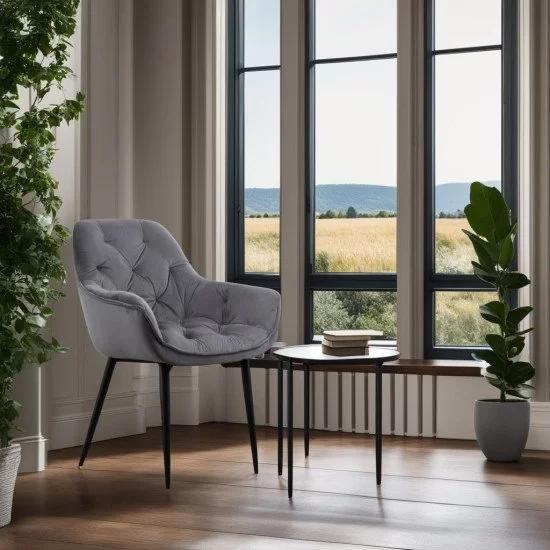 Scaun Living din Catifea DHB 257 Elegant si confortabil, Picioare negre