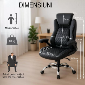 Scaun birou cu suport lombar, brate rabatabile, tetiera reglabila – DHO 651